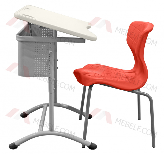 Школьный стол с наклонной столешницей ШСТ15 и стул ШС11, белый и оранжевый
