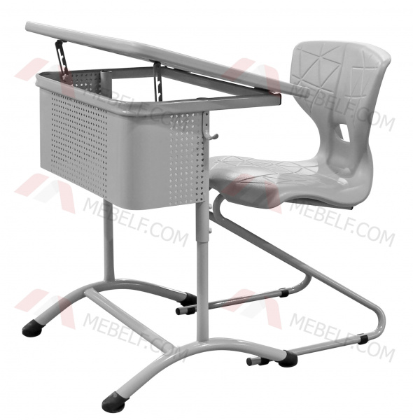 Школьный стол с наклонной столешницей ШСТ15 и стильный стул ШС13, серый