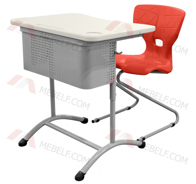 Школьный стол с перфорированным экраном ШСТ13 и стильный школьный стул ШС13, белый и оранжевый 